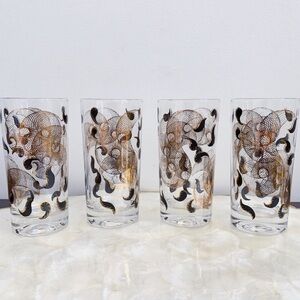 Mid Century Gold Accent Black High Ball Glasses 4
